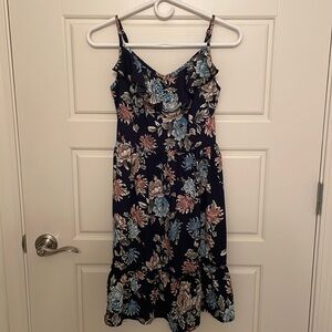 Xhilaration Dark Blue Floral Ruffle Sleeveless Dress